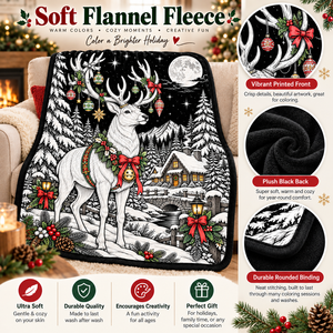 Christmas Reindeer Snowscape Plush Coloring <b>Blanket</b> Rectangular Anti-Pilling Printed Home Decor Winter Classic Style - Product Image 5