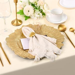 Assiettes de Présentation Dorées Électroplaquées 13 Pouces, Motif Corail, en Plastique Incassable, pour Mariages de Luxe et Banquets - Product Image 6