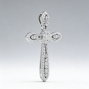 CUSTOM SILVER 10K/14K/18K GOLD PLATED LAB GROWN CVD DIAMOND CLASSIC ENGAGEMENT GIFT SWEATER <b>CHAIN</b> NECKLACE <b>CROSS</b> PENDANT - Product Image 3