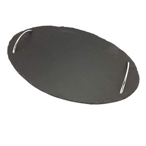 Grand plateau de service ovale en pierre d'ardoise noire naturelle avec poignées en alliage de <span class=keywords><strong>zinc</strong></span> - Product Image 3