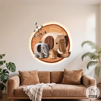 Peinture murale décorative en gros, motif animal de dessin animé en porcelaine cristalline 3D, éléphant haute résolution sur base en bois