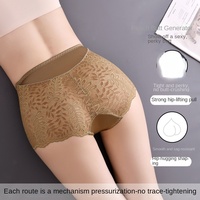 Celana Dalam Pembentuk Tubuh Seamless 9091 Model High-rise Seksi dengan Aksen Renda Berlubang dan Bordir Motif Bunga, Nyaman dan Bernapas