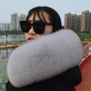 Real Fox Fur Collar Winter Neck Warmer Long Furry Scarf Women's Coat Hood Fur Trims Outdoor Adult Accessories - Product Image 3