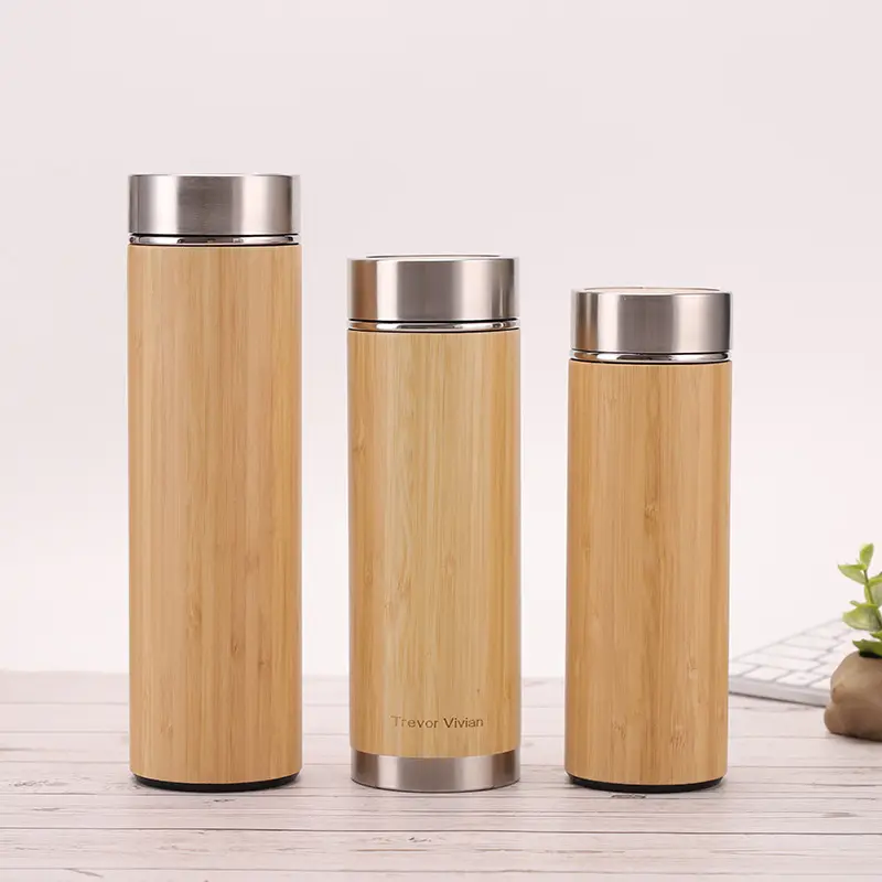 Hot Sale Bamboo Bottle Stainless Steel Vacuum Insulated Water Bottle 500ML Double Wall Coffee Tea Tumbler Infuser Tumbler