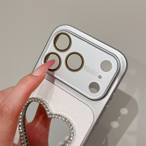 Coque de téléphone Original Glitter Love avec support miroir pour iPhone 17 16 15 Pro Max, support convertible, cadre d'appareil photo et dos en verre diamanté - Product Image 6