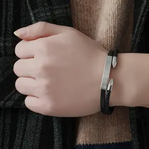 Bracelets classiques unisexes en cuir plaqué or et argent pour hommes et femmes avec corde tissée Bijoux en perles pour fêtes avec emballage de sac