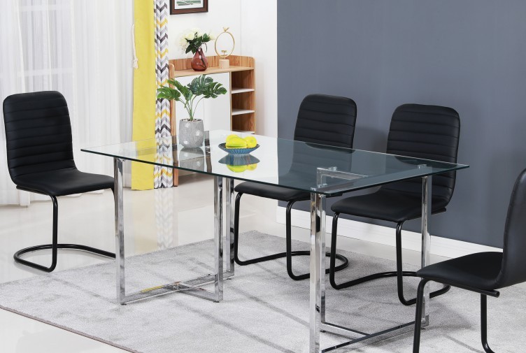 Wholesale supplier Dining Set Modern Dining Table Set for 4 or 6 Persons with 4 or 6 PVC Leather Chairs