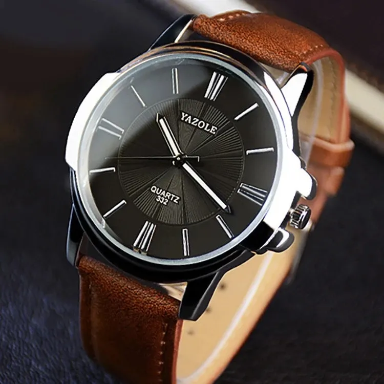 Yazole 332 Top Sell Fashion Style Unique Large Dial Business Watch Gift 3atm waterproof leather wrist watches