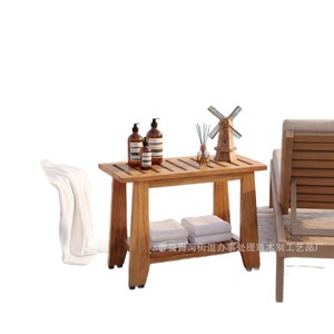Ti Zun Wooden Shower Stool Solid Wood Double Layer <b>Storage</b> Bathroom Bench With Towel Rack And Shelf For <b>Bath</b> Toiletries - Product Image 5