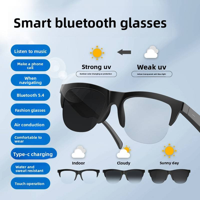 Ultralight Half-rim Design Smart Glasses Audio Sunglasses Photochromic Lens UV Protection Wireless Music & Calls Men Women