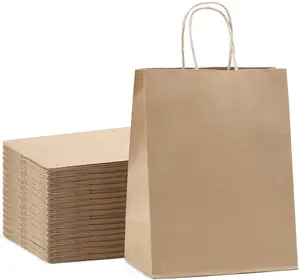 China fabricante atacado personalizado logotipo marrom embalagem presente reciclar saco de papel embalagem sacos de compras com alças