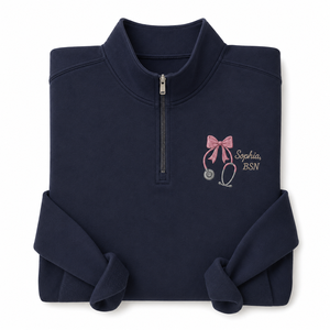 <span class=keywords><strong>Sudadera</strong></span> Personalizada con Cierre de Cremallera, Bordado de Estetoscopio y Lazo Coquette, Nombre Personalizado, Regalo de Graduación de Enfermería BSN RN LPN - Product Image 1