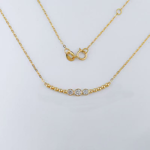Collar Ajustable Coreano de Oro Suave con Cuentas y Tres Diamantes, Diseño de Sonrisa, de Oro Amarillo de 18K, Abalorios para Fabricación de Joyas - Product Image 1