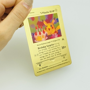Tarjeta Metálica Dorada Personalizada de Feliz Pascua con Pikachu y sus Amigos, Regalo para Pascua - Product Image 6