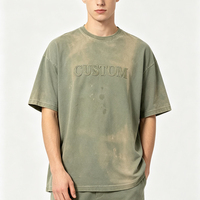 T-shirt personnalisé streetwear vintage, effet usé, délavé au soleil, en coton vert délavé à l'acide pour hommes
