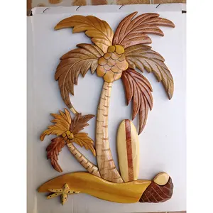 Wooden Wall Decoration (intarsia) High Quality Handicrafts Home Decoration Wooden Intarsia Natural Wood Color Carved