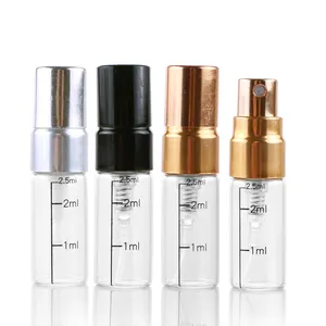 便携式透明空刻度喷雾样品测试仪瓶供应商10毫升香水精华瓶带金色半铝盖