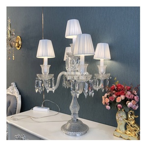 Pantalla de tela blanca contemporánea, lámpara de mesa decorativa, cristal de lujo, elegante, francés, romántico, interior, mesa, escritorio, luz de vela - Product Image 1