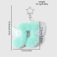 Porte-clés en peluche mignon en forme de lettre, breloque de sac en fausse fourrure de lapin douce, pendentif clé de voiture moelleux, accessoire de mode étoile en strass pour