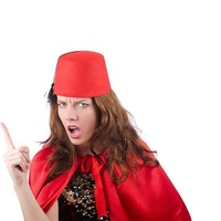 Vente en gros accessoire de costume marocain rouge chapeau turc de Fès avec pompon noir pour les fêtes décontractées et en plein air des adultes