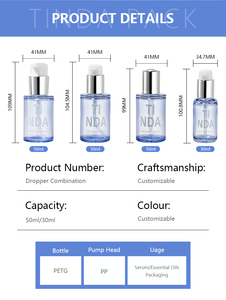 Botella Redonda <span class=keywords><strong>de</strong></span> Plástico PET Azul con Gotero, Impresión UV/Serigrafía para Crema Facial, Crema para Ojos, Loción, Envase Cosmético, Marca <span class=keywords><strong>TINDA</strong></span> - Product Image 2