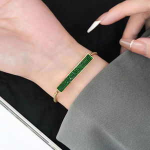 Brazalete de Cadena Ajustable de Acero Inoxidable Chapado en Oro con Barra de Cristal Verde para Mujer, Regalo para Fiesta - Product Image 5