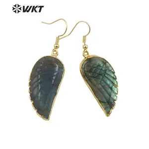 WT-E738 Amazing Colorful Elegant fluorite/Labradorite Long Charming in Leaf Shaped Earrings Women Pendant Earrings