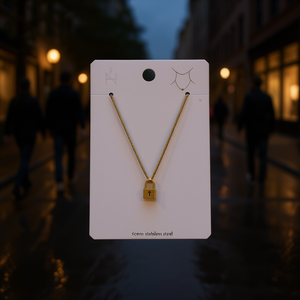 Collar con Colgante Cero Fashion Lock, Chapado en Oro, Cadena de Serpiente de Acero Inoxidable de 12 cm, Joyería Unisex para Regalo - Product Image 2