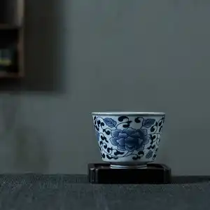 خمر Jingdezhen الأزرق والأبيض الخزف فنجان شاي الخزف طقم شاي الكونغ فو العطر رائحة كأس وعاء واحد ماستر كوب