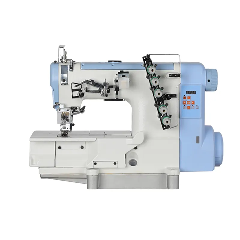 ماكينة خياطة صناعية آلية لاسلكية مباشرة بثلاثة إبر لقطع الخيوط، ماكينة خياطة بالضغط، ماكينة تشذيب الحواف