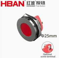Bouton-poussoir HBAN en métal avec indicateur LED, 25 mm, 2 broches, acier inoxydable blanc, IP67, pour équipement de panneau, tête plate