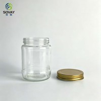 Pot en verre transparent bombé court de 300 ml avec col à vis pour miel, confiture, sauce chili, emballage alimentaire