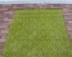 Tapis en coton biologique vert, imprimé vintage, fait main, avec pompons, tapis de sol bohème, décoration intérieure - Product Image 3