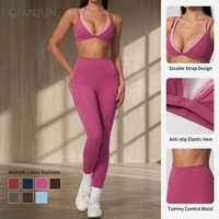 Individuelles Logo Großhandel Damen 2-teiliges Yoga-Set Farbblock Sport-BH Hochtaillierte Leggings Atmungsaktives Fitness-Set