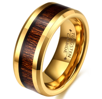 OAHLAN 8mm Vergoldeter Wolframring mit Echtem Koa-Holz-Einlage Ehering für Männer Frauen Verlobungsringe Modeschmuck Geschenk