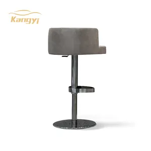 Tabouret en acier inoxydable Tabouret de bar pivotant avec repose-pieds Ascenseur réglable chaise de bar haute rembourrée en cuir véritable