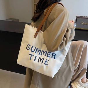 Nuova Borsa in Tela <span class=keywords><strong>con</strong></span> Logo Personalizzato Ricamato per Donne, Grande Capacità, Shopper <span class=keywords><strong>con</strong></span> Manici in Pelle - Product Image 1