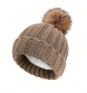 Bonnet d'hiver en acrylique vierge avec logo brodé personnalisé pour femme, enfant, bébé, avec pompon et doublure polaire - Product Image 6