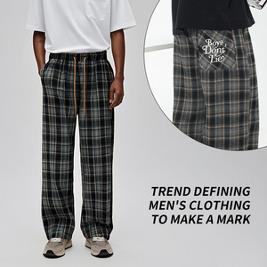 Printemps américain Vintage usé Plaid pantalons décontractés hommes pantalons anglais broderie lâche droite confortable lâche pantalons décontractés - Product Image 3