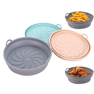 Lot de 3 doublures de friteuse à air pliables rondes <span class=keywords><strong>en</strong></span> silicone de 8 pouces réutilisables pour paniers 5-8QT Pots résistants à la chaleur et au four - Product Image 1