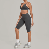 Ensemble de yoga 2 pièces brossé pour femme en Spandex/Nylon 220GSM, séchage rapide, respirant, ajusté, soutien-gorge de sport et leggings pour la course, la gym et le fitness