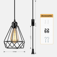 Lustre industriel minimaliste noir à tête unique, abat-jour géométrique en fil métallique, suspension simple en métal