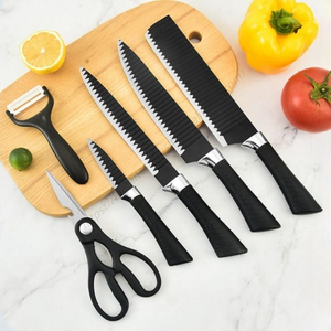 Lot de 6 couteaux de cuisine en acier inoxydable à motif vague noire, avec manche en fer à cheval, coffret cadeau d'affaires - Product Image 3