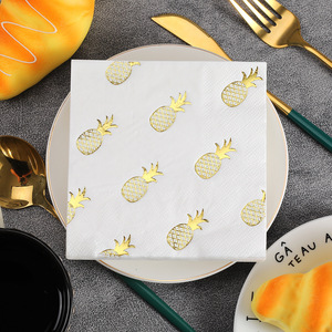 Gold <b>Pineapple</b> Printed Paper Napkins 250x250mm Premium Quality For Themed Parties - Product Image 1