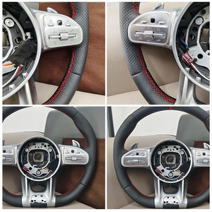 Volante Deportivo de Lujo de 3 Radios en Cuero Negro Perforado con Costuras Rojas para <span class=keywords><strong>Mercedes</strong></span> CLA Clase C Clase E GLC - Product Image 3