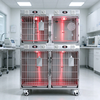 Équipement vétérinaire, cage d'hôpital pour animaux de compagnie en acier inoxydable avec chambre à oxygène, lumière de thérapie infrarouge pour la récupération des chiens et des chats
