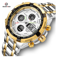 Reloj Digital para Caballero GOLDEN HOUR GH108 Super Silver, Correa de Acero Inoxidable, Doble Hora, Cronógrafo, Calendario, Deportivo