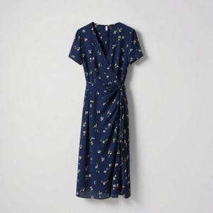 Women's High-Contrast Floral Wrap Dress V-Neck - Tied Waist Knee-Length for Workplace, Dinner & Evening - Product Image 5