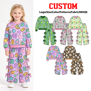 Pantalones Anchos Personalizados para Niñas Pequeñas con Lazos Laterales, Diseño Arcoíris, para el Día de San Patricio, Venta al Por Mayor, Boutique Trendyism, Algodón Orgánico - Product Image 1