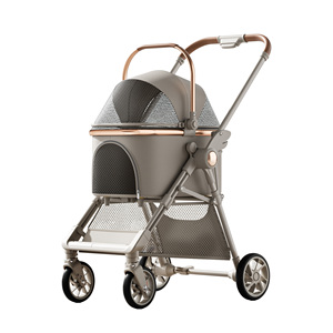 Poussette de transport pour animaux de compagnie (chats et chiens) 3-en-1, légère, de luxe, pliable d'une seule main, portable, pour l'extérieur et les voyages, design tendance et détachable - Product Image 6
